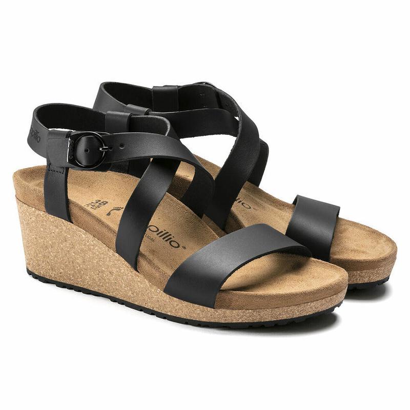 Birkenstock Papillio Sibyl Ring Přezkou Læder Sandaler Dame Sort | DK 370UZG